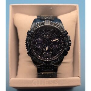 Guess Men's Blue Multifunction Watch Crystal Accents Stainless Steel New #0357